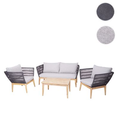 Gartengarnitur HWC-H55, Lounge-Set Sofa Sitzgruppe, Geflecht Holz Akazie Spun Poly