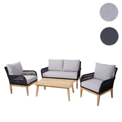 Gartengarnitur HWC-H58, Lounge-Set Sofa Sitzgruppe, Geflecht Holz Akazie Spun Poly