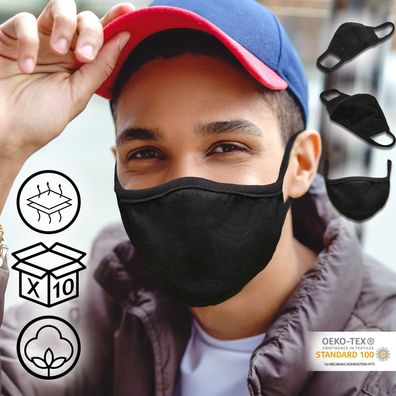 Jago® Behelfsmaske Stoffmaske 10er Pack Mundbedeckung Alltags Community Maske