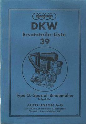 Ersatzteile-Liste DKW Einbaumotor, Typ O.-Spezial-Bindemäher