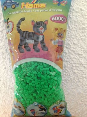 6000 HAMA Bügelperlen midi Farbe Fluor - Grün Nr. 42, Perlen für Stiftplatten