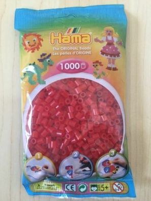 1000 HAMA Bügelperlen midi, Farbe Transparent - Rot Nr. 13, Perlen für Stiftplatten