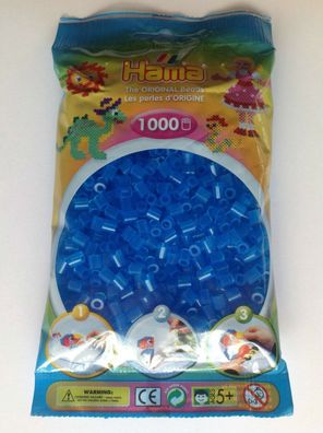 1000 HAMA Bügelperlen midi, Farbe Transparent - Blau Nr. 15, Perlen für Stiftplatten