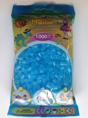 1000 HAMA Bügelperlen midi, Transparent - Aqua Nr. 73, Perlen für Stiftplatten, blau