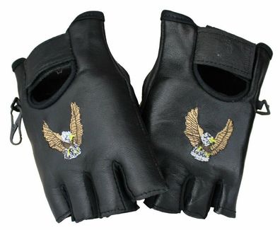 Motorrad BIKER Fingerlose Echt Leder Handschuhe GLOVES Schwarz Adler