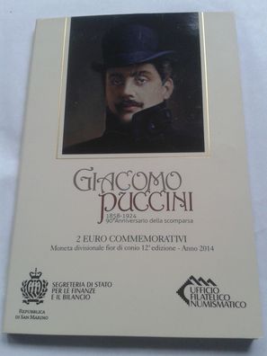 Original 2 euro 2014 San Marino Giacomo Puccini coincard im Folder Blister