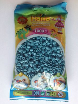 1000 HAMA Bügelperlen midi, Farbe Türkis Nr. 31, f Stiftplatten, Perlen 5mm blau grau
