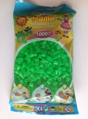 1000 HAMA Bügelperlen midi, Neon - Grün Nr. 37, f. Stiftplatten, Perlen 5mm