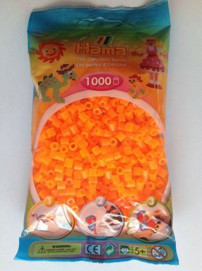 1000 HAMA Bügelperlen midi, Neon - Orange Nr. 38, f. Stiftplatten, Perlen 5mm