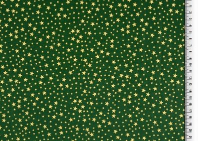 Meterware, ab 0,5 m: Baumwolldruck mit "Gold", kleine Sterne, grün, 140 cm breit