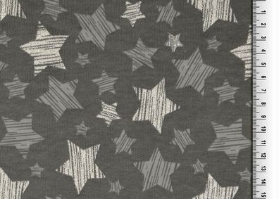 Sweatstoff "Sterne" Glitzerdruck grau, 155 cm breit, Meterware, ab 0,5 m