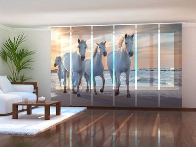 Foto-Schiebegardine weiße Pferde, Flächenvorhang mit Motiv, Gardine auf Maß