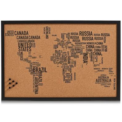 Zeller 11570 Pinbord "World Letters", Kork, schwarz, 60 x 40 x 2 cm