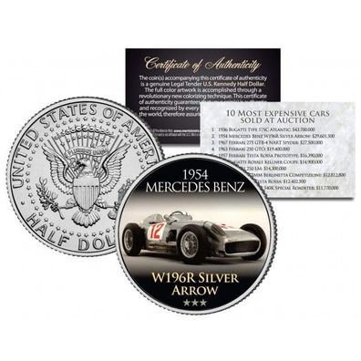 USA John F. Kennedy JFK Half Dollar Münze 1954 Mercedes Benz W196R Silver Arrow