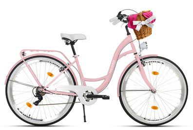 Rot 26 Zoll Komfort Fahrrad Citybike Mit Weidenkorb Vintage Damenfahrrad Hollandrad 3-Gang Shimano