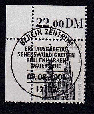 2001 Bund Freimarke: SWK MiNr. 2206 Eckrand Ecke 1, ESST-Vollstempel Berlin