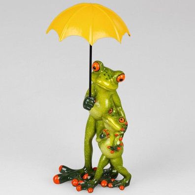 Formano Froschpaar Frosch mit Kind Deko Figur Regenschirm Schirm grün orange