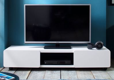 TV Lowboard weiß schwarz Board Unterschrank für Flat-TV Board mit Rollen 140 cm Jeff