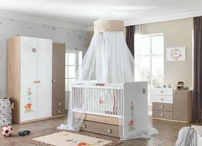 Babyzimmer Ella in nougat mit Babybett, Kleiderschrank und Kommode