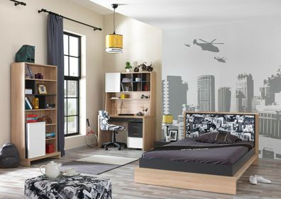 Jugendzimmer-Set London in Grau Buche mit Kleiderschrank und Schreibtisch