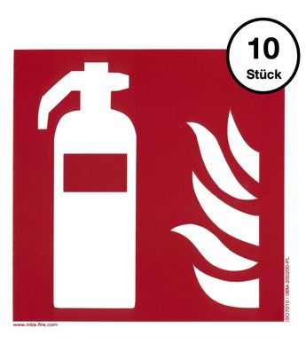 10er Set Feuerlöscher Schild 15x15cm PVC nachleuchtend selbstklebend ISO7010