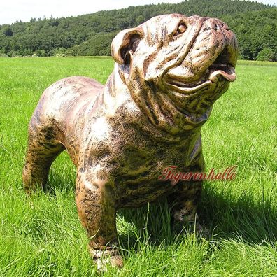 Bulldogge Figur Statue Rassehund Aufstellfigur groß Dekoration Fan Artikel bronze Opt