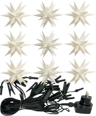 LED Lichterkette 9 Sterne WEISS 16cm außen 3D Weihnachtsstern Sternenkette Stern