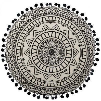 Deko-Kissen DELHI, rund, Ø 40 cm, schwarzes Mandala