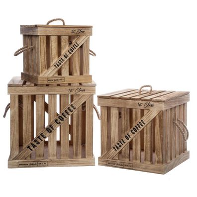Colonial Aufbewahrungsboxen aus Holz, 3 Stück - Atmosphera