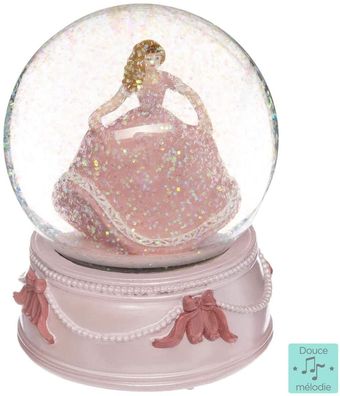Schneekugel mit Spieluhr und Prinzessin, rosa