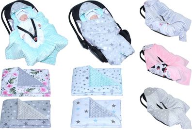 Baby Einschlagdecke MINKY mit Kapuze 90x90 cm Babyschale Decke