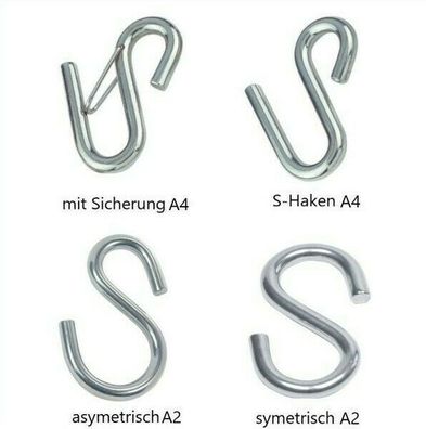 S-Haken asymetrisch symetrisch a. mit sicherung Edelstahl Rostfrei Metallhaken VA