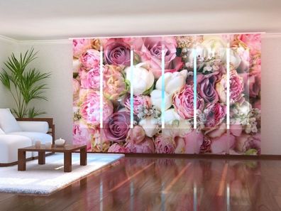 Foto-Schiebegardine pinke schöne Rosen, Flächenvorhang mit Motiv, Gardine auf Maß