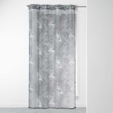 Gardine mit Schlaufen GOJI, 140 x 240 cm, Anthrazit mit Aufdruck