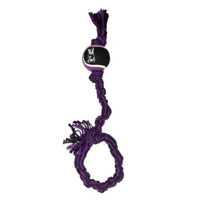Schnur mit Ball für Hunde, 18,5 cm, violett-schwarz