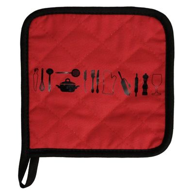 Hitzebeständiger Topfuntersetzer, 18 x 18 cm, Baumwolle, schwarz-rot
