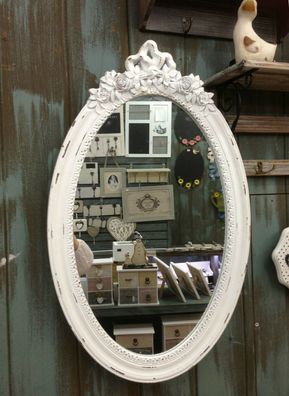 Antik Holz Wandspiegel Spiegel 64 cm Garderobenspiegel Flurspiegel Barock weiß