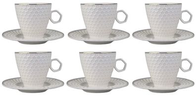 Edle Teetasse Mokka oder Kaffeeservise Porzellan Weiß Gold 12 Teile Tasse Becher