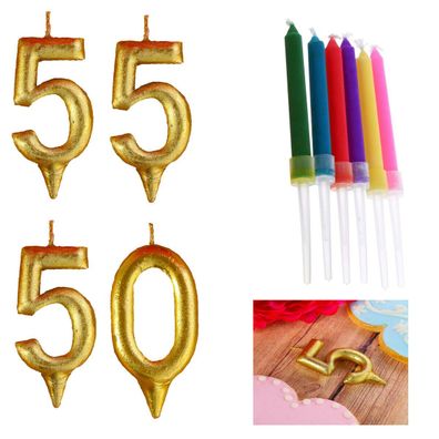 Geburtstag Zahl Kerzen Kuchen Nummer 50 55 Gold oder mit Set mit bunter Flamme
