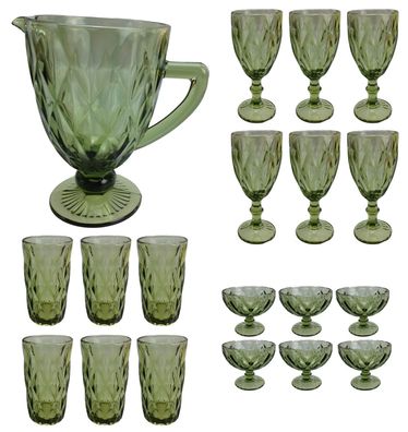 Vintage Weinglas Glas Gläser Weingläser Eisbecher Wasserglas Wasserkug grün