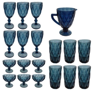 Vintage Weinglas Glas Gläser Weingläser Eisbecher Wasserglas Wasserkug blau