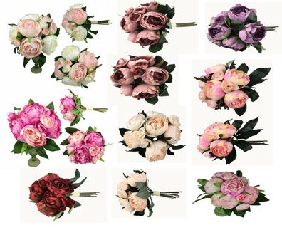 Pfingstrosen Bund 32 cm Kunstblumen 9 Blüten Blumenstrauß Seidenblumen