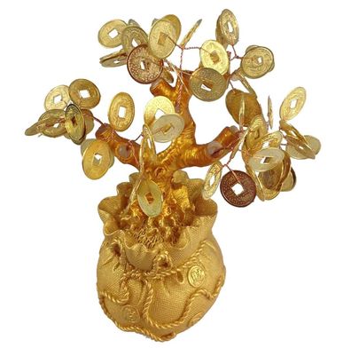 Feng Shui Glücksbaum 17 cm Geldbaum Bonsai Pfennigbaum Handarbeit gold