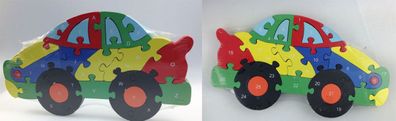Puzzle Auto Kinder ABC oder Zahlen Lernspielzeug Lernpuzzle Holz Alphabet