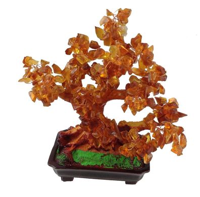 Feng Shui Glücksbaum 25 cm Geldbaum Bonsai Pfennigbaum Handarbeit Stein braun