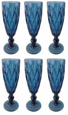 Champagne Vintage blau Rombe Glas Gläser Weingläser Sektglas Wasserglas Weinglas