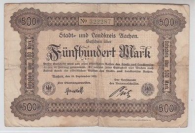 500 Mark Banknote Inflation Stadt- und Landkreis Aachen 15. September 1923