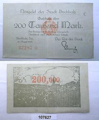 200000 Mark Banknote Inflation Stadt Buchholz 15. August 1923