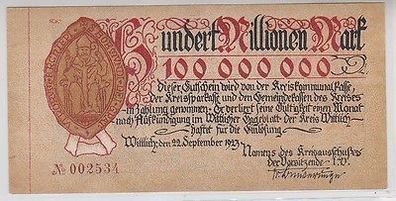 100 Millionen Mark Banknote Inflation Kreis Wittlich 22. September 1923
