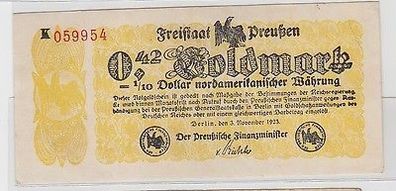 Wertbeständiges Notgeld 0,42 Goldmark Freistaat Preußen 3.11.1923